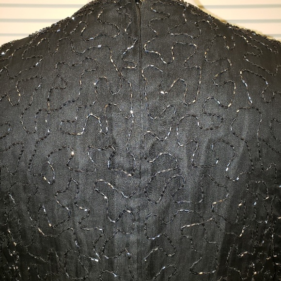 Vintage Black Beaded Silk V-Neck Evening Top - Picture 5 of 7